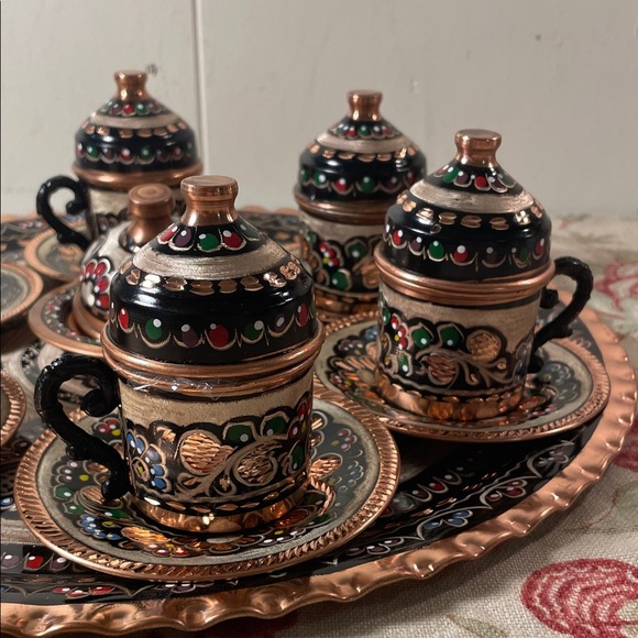 Handcrafted Copper Turkish Ceramic Coffee and Expresso Set with Tray - Picture 2 of 15